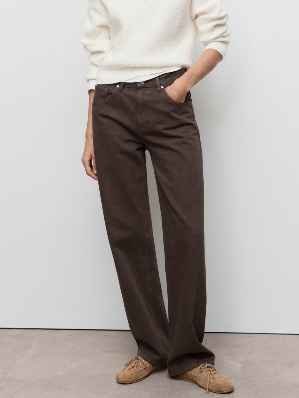 Mango medium-rise straight-fit jeans in Dark Brown